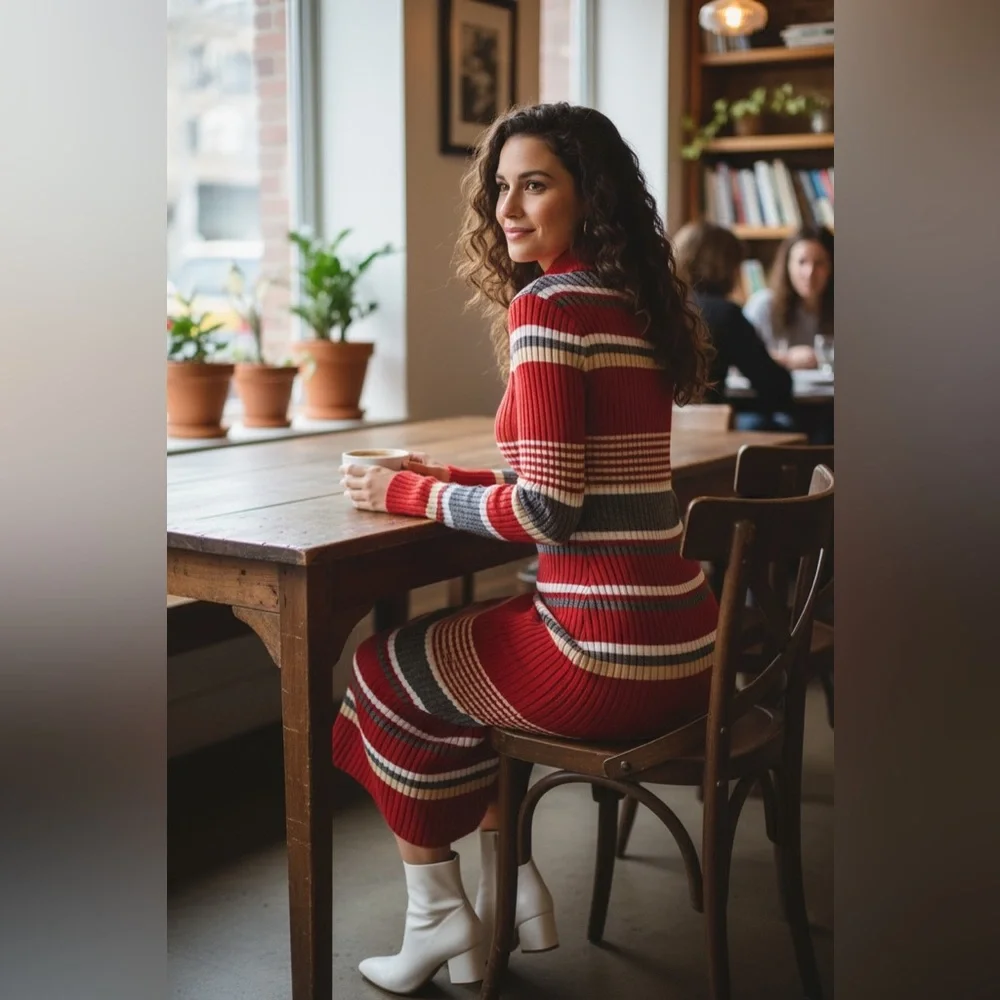 Long Sleeve winter  Dress. New no tags.Length 108cm houlder18 cmSizeM - Picture 5 of 10